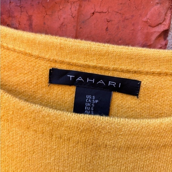 Tahari Womens Small Mustard Yellow Stripe Cuff Rolled Sleeve Sweater - Picture 5 of 9